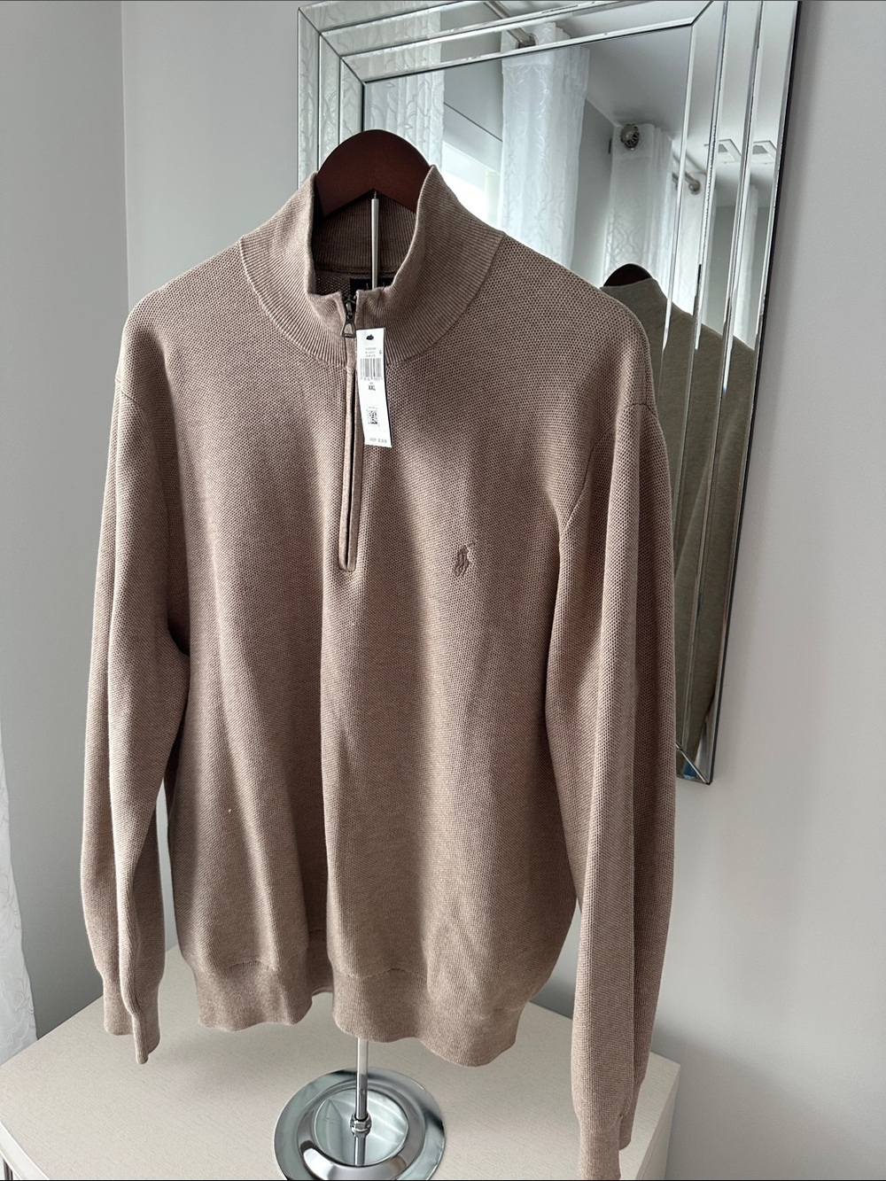 Ralph Lauren Men’s Zip-Neck Sweater in Taupe Brown